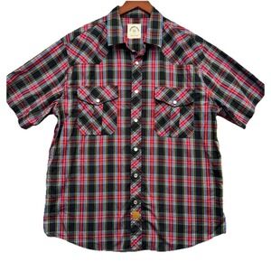 Dubinik Western Shirt Mens Lrg Black /Red/Blue Plaid Pearl Snap Short Sleeve
